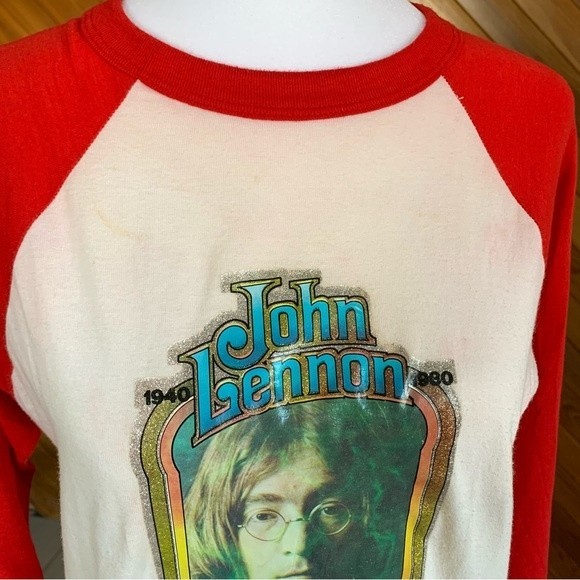 Vintage 80s John Lennon Memorial Raglan T-Shirt - Picture 9 of 9